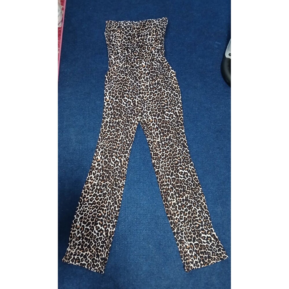 Love Fire Los Angeles Strapless Leopard Print Jumpsuit  side pockets  NWT    Med
